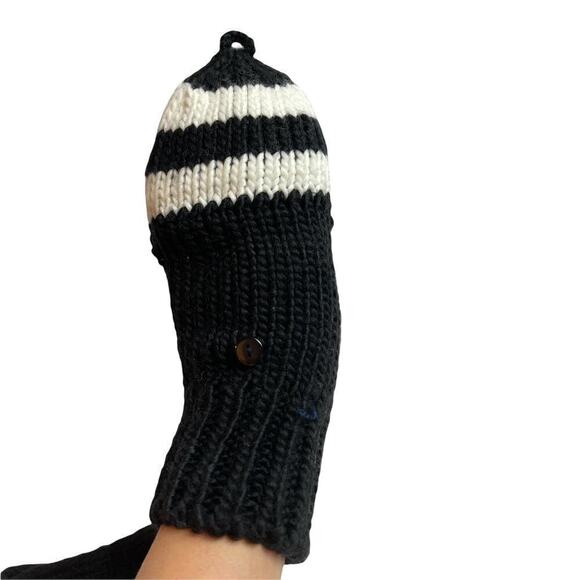 Black White Stripes Knit Gloves Convertible To Mitten - Picture 2 of 5